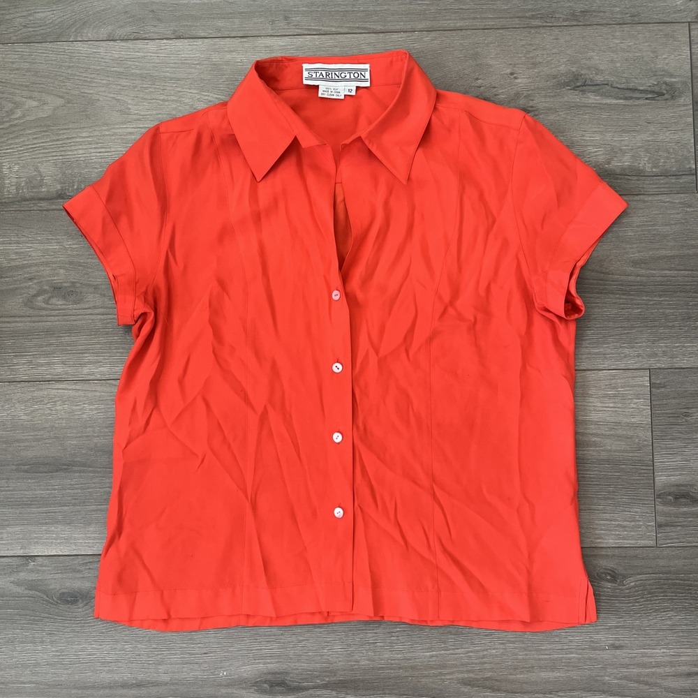 VTG Starington 100% Silk Blouse Top Womens Sz 12 Orange
